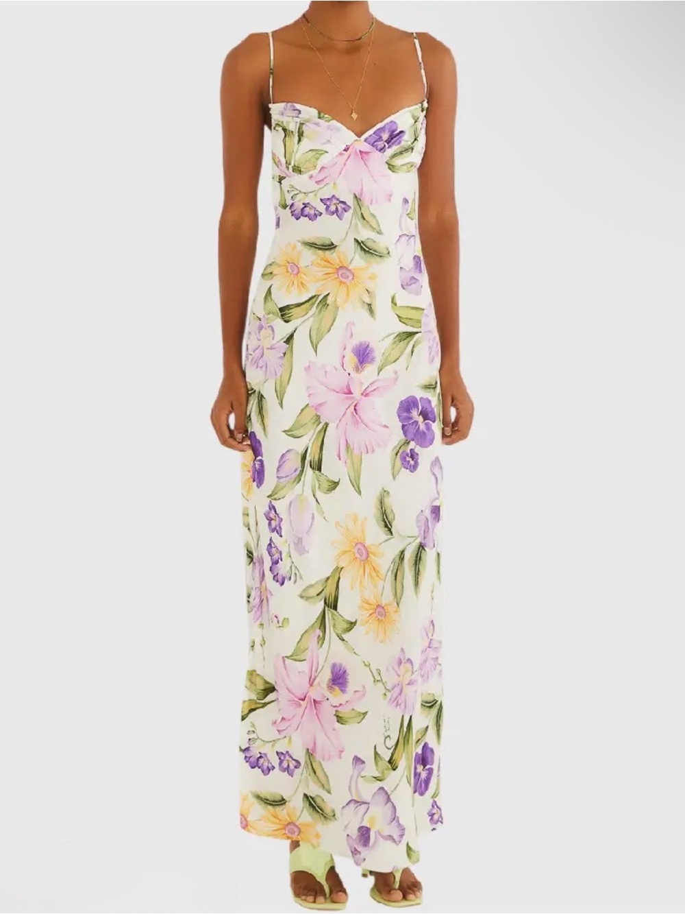 FARM Rio Floral Slip Maxi with Purple, Pink & Yellow Blooms Size XS